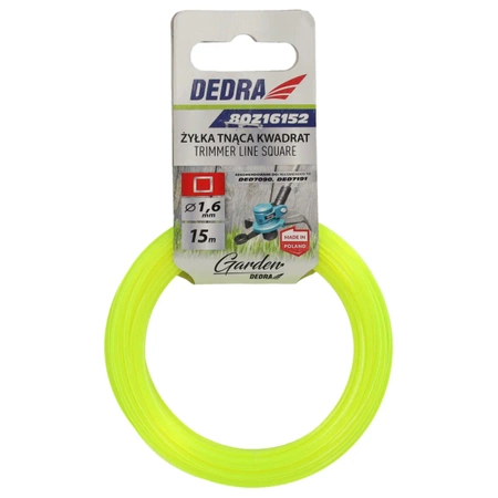 Żyłka nylonowa do podkaszarki i kosy GARDEN DEDRA 80Z16152, kwadratowa 1,6mm, długość 15m