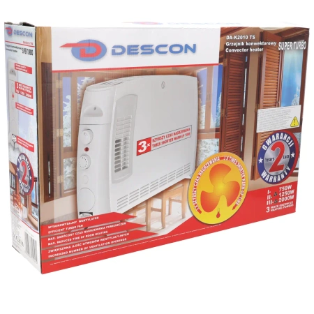 Grzejnik konwektorowy z nawiewem Super Turbo DESCON DA-K2010 TS 2000W, 3 razy szybsze nagrzewanie