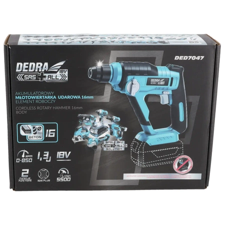 Wiertarka udarowa akumulatorowa 18V DEDRA SAS+ALL DED7047 siła udaru 1,3J, uchwyt SDS+
